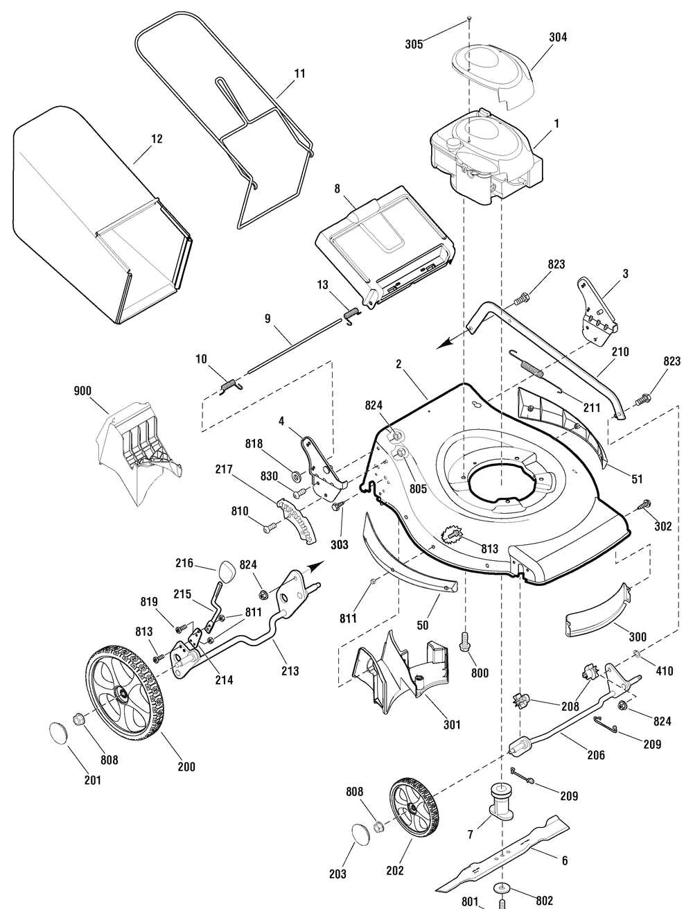 Deck And Engine Group Diagram and Parts List for 881025-MXH550 2010 Briggs and Stratton Lawn Mower